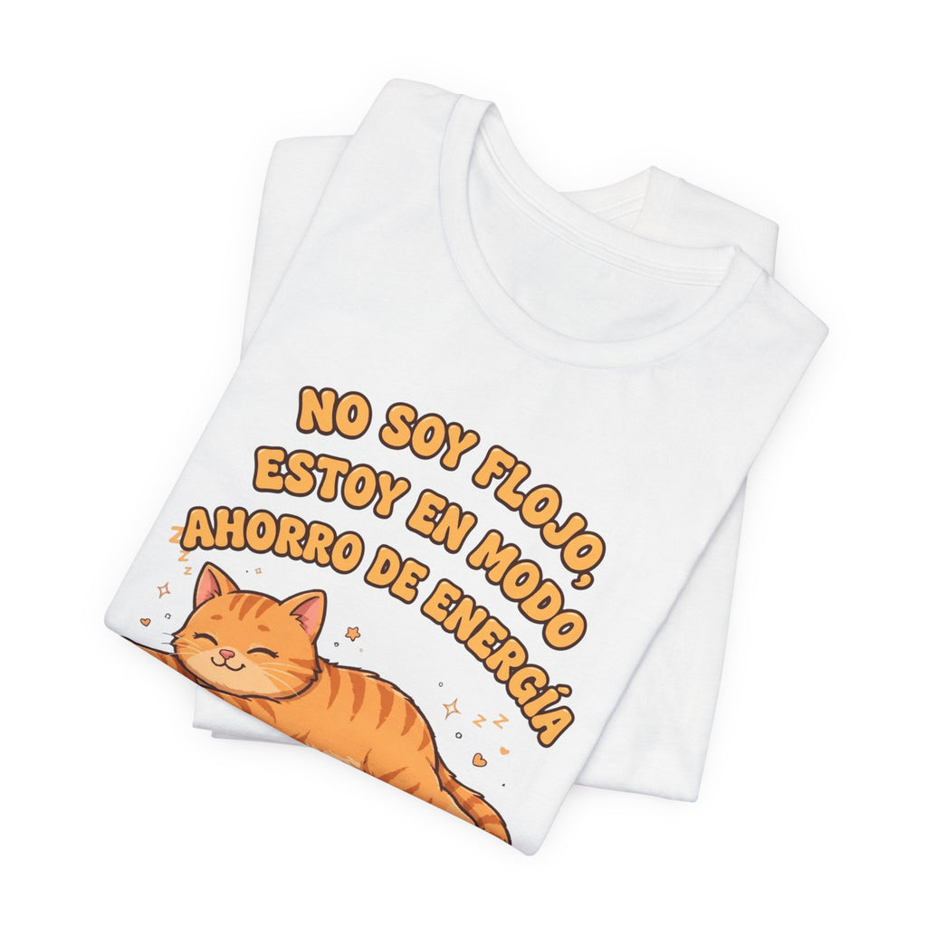 Polera Gato Naranja - No Soy Flojo - Modo Ahorro Energía