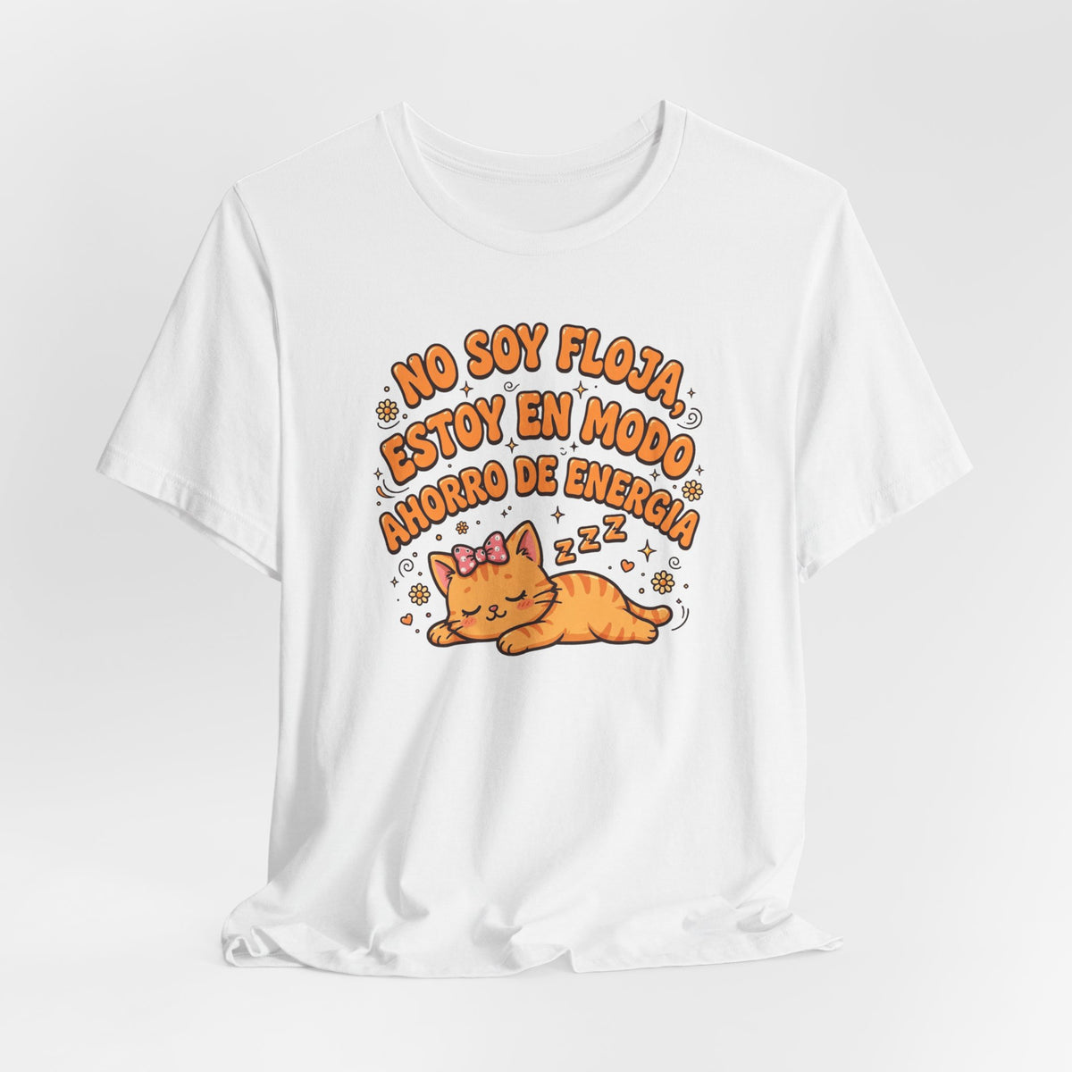 Polera Gato Naranja - No Soy Floja - Modo Ahorro Energía