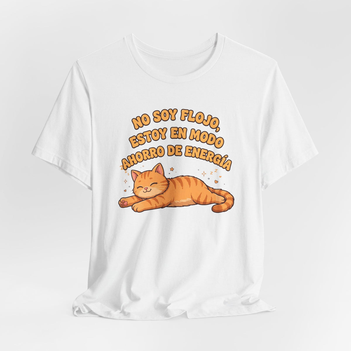 Polera Gato Naranja - No Soy Flojo - Modo Ahorro Energía